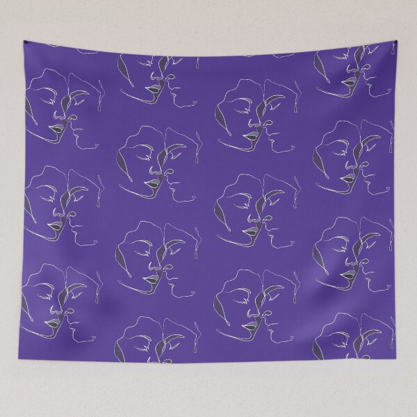 Item preview, Shades Of Dark Blue Line Art Couple In Love designed and sold by TrulyEpoque.