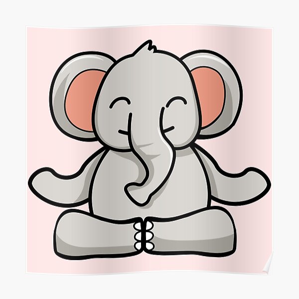 Cute Yoga Elephant Illustration Sticker Poster For Sale By