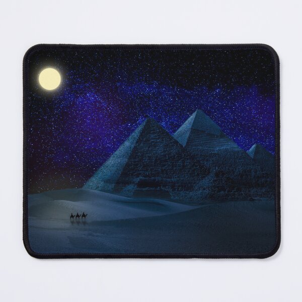 Item preview, Giza pyramids night, Egyptian camels, 3 Giza pyramids, Giza pyramids coordinates designed and sold by ABIR ILLUSTRATION.