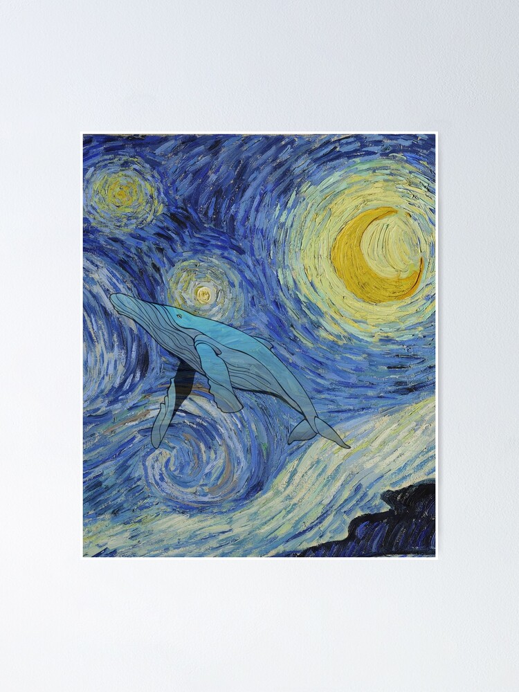 Whales Floating In Vincent Van Gogh Famous Painting Starry Night Poster For Sale By Bozebal