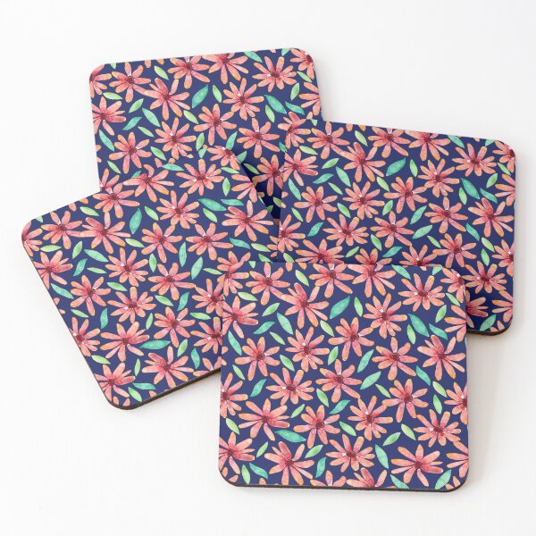 Item preview, Navy Blue Colourful Watercolour Daisies designed and sold by Lozzie Eliza Designs.