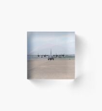 An Air Force C-130E Hercules goes through a fire arch. Acrylic Block