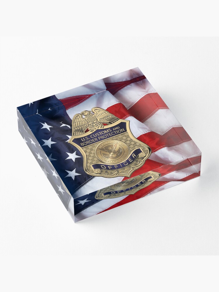 Alternate view of U. S. Customs and Border Protection - C B P Officer Badge over American Flag Acrylic Block