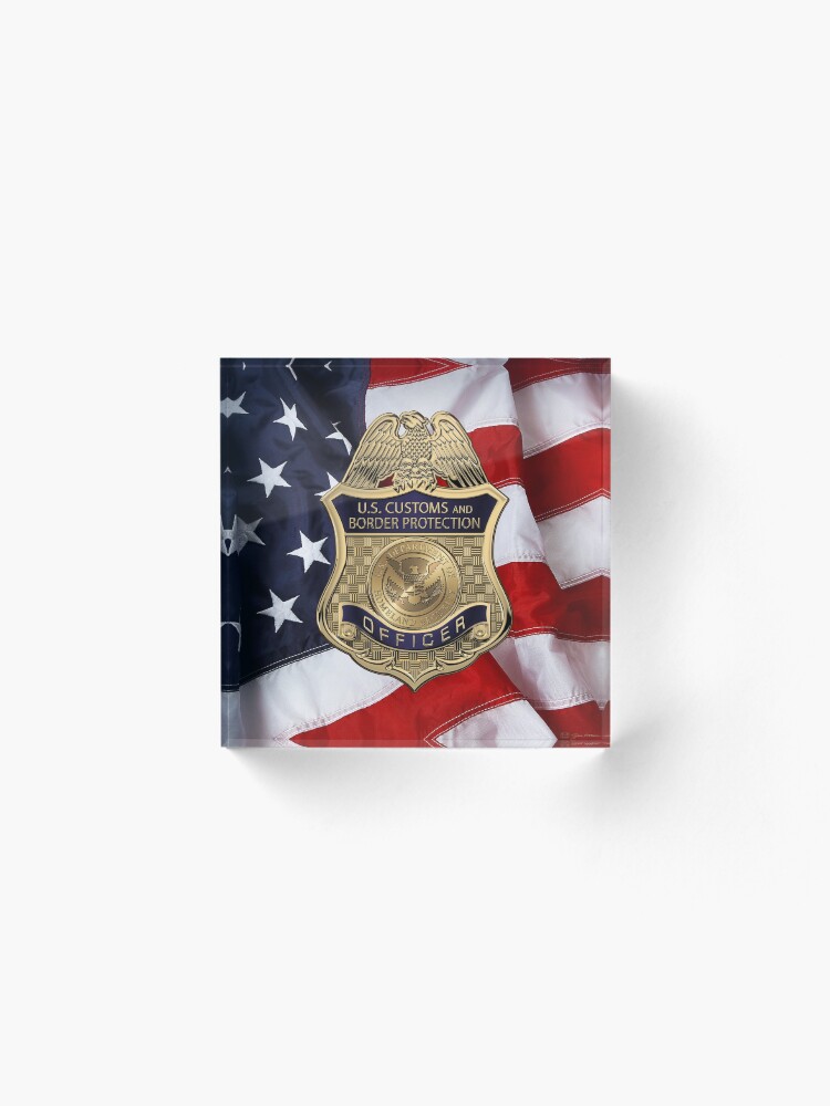 Alternate view of U. S. Customs and Border Protection - C B P Officer Badge over American Flag Acrylic Block
