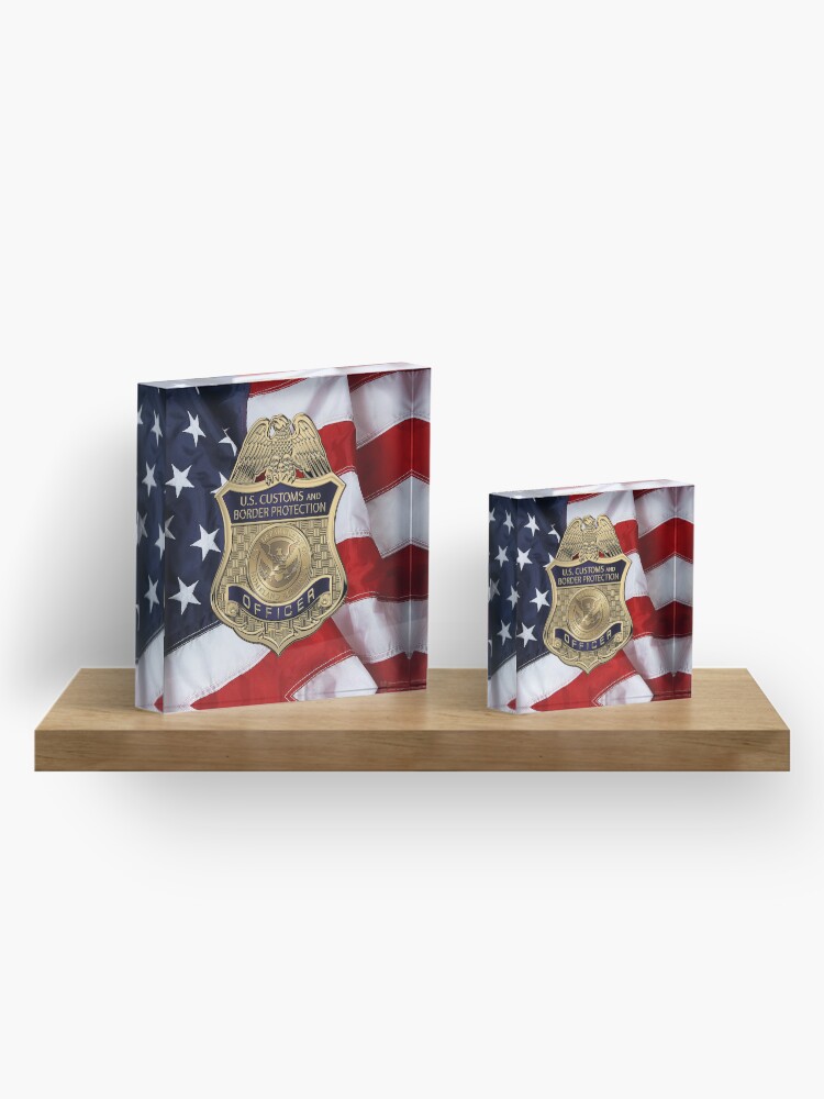 Alternate view of U. S. Customs and Border Protection - C B P Officer Badge over American Flag Acrylic Block