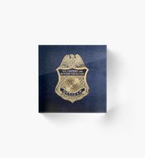 U.S. Customs and Border Protection - CBP Officer Badge over Blue Velvet Acrylic Block