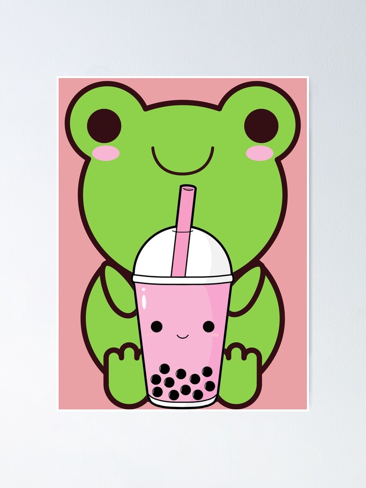 Cute Cartoon Kawaii Frog drinking Boba Tea