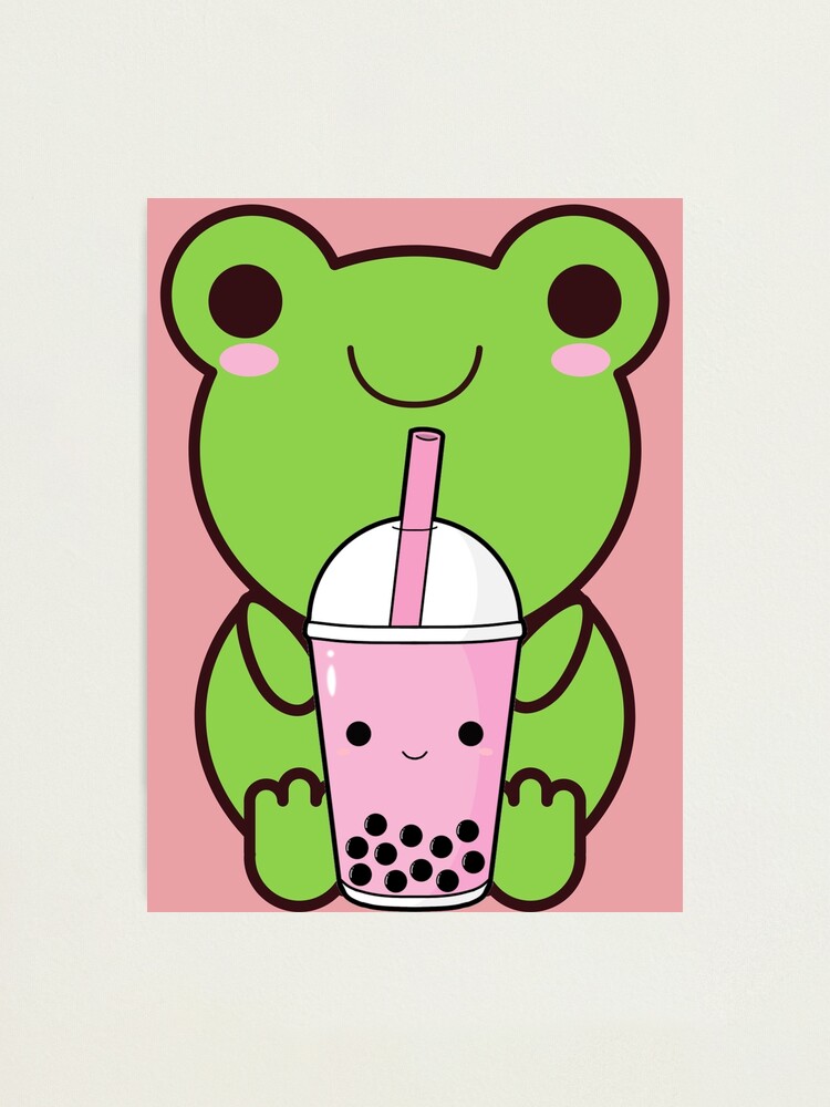 "Cute Cartoon Kawaii Frog drinking Boba Tea adorable Boba animals