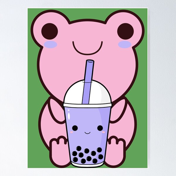 Cute Cartoon Kawaii Frog drinking Boba Tea