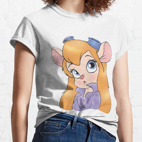 Nut, white T-shirt with print, rescuers, Gadget Hackwrench, chip n