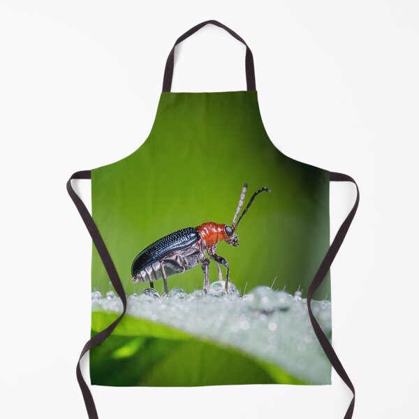 Item preview, Unique and organic photo of a leaf beetle crossing a slippery dew covered leaf designed and sold by AvonPerception.