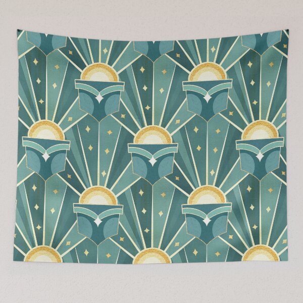 Item preview, Retro Art Deco Sunshine - Teal  designed and sold by TigaTiga.