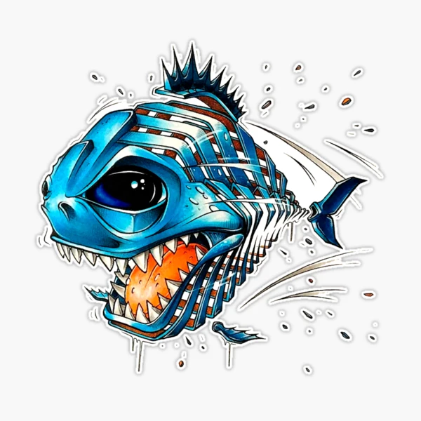  Angry Black Piranha Fish Decal Sticker: Fishing Patch