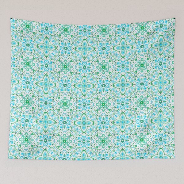 Item preview, watercolor green blue tile pattern designed and sold by inkbearblue.