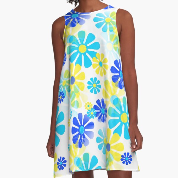 Item preview, 60's Retro Groovy Mod Flowers in Yellow, Aqua and Blue designed and sold by MellowCat.