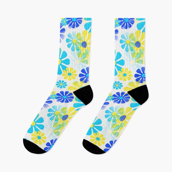 Item preview, 60's Retro Groovy Mod Flowers in Yellow, Aqua and Blue designed and sold by MellowCat.
