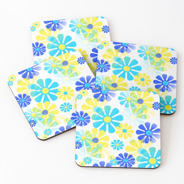 Item preview, 60's Retro Groovy Mod Flowers in Yellow, Aqua and Blue designed and sold by MellowCat.