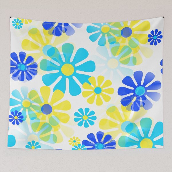 Item preview, 60's Retro Groovy Mod Flowers in Yellow, Aqua and Blue designed and sold by MellowCat.