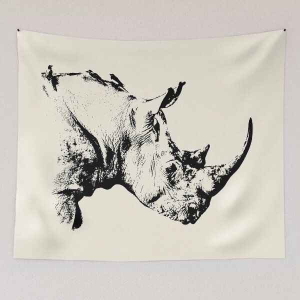 Item preview, White Rhino with Oxpeckers | African Wildlife designed and sold by Scotch Macaskill.