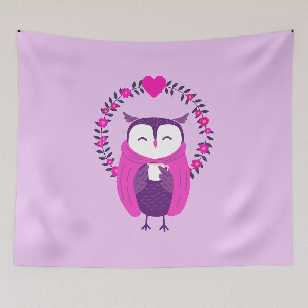 Item preview, Purple hooded owl drinking coffee designed and sold by Muhashii Mu.