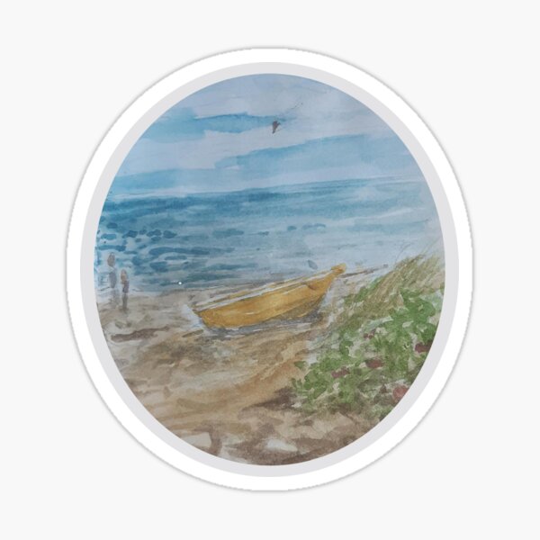 Watercolour summer shoreline - round Sticker