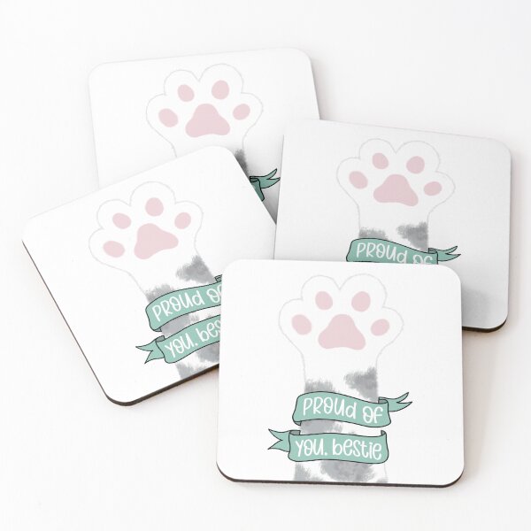 Item preview, Proud of You Bestie Cat Paw High Five Illustration Art, White Grey Pink Cat Print designed and sold by Dazzline Designs.