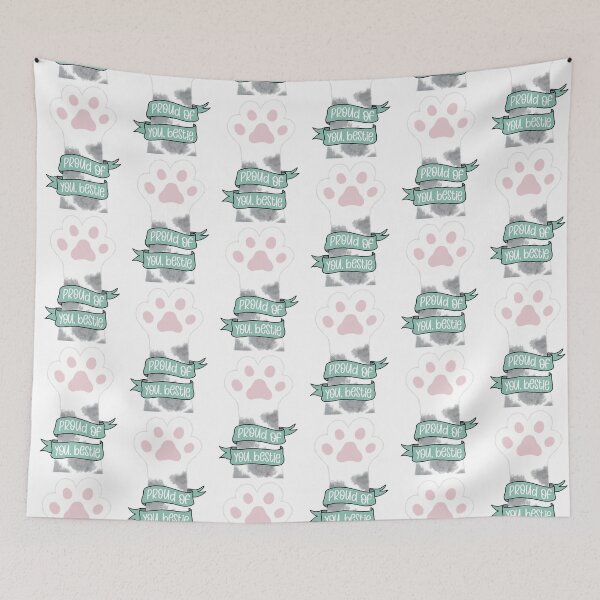 Item preview, Proud of You Bestie Cat Paw High Five Illustration Art, White Grey Pink Cat Print designed and sold by Dazzline Designs.