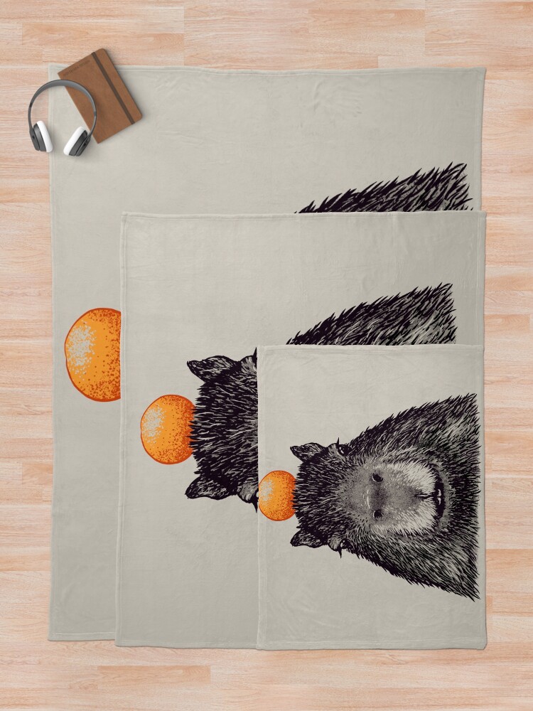 Alternate view of Capybara Orange | Capy Yuzu | Capybara with Orange on Head | His Name - Gort | Portrait Throw Blanket