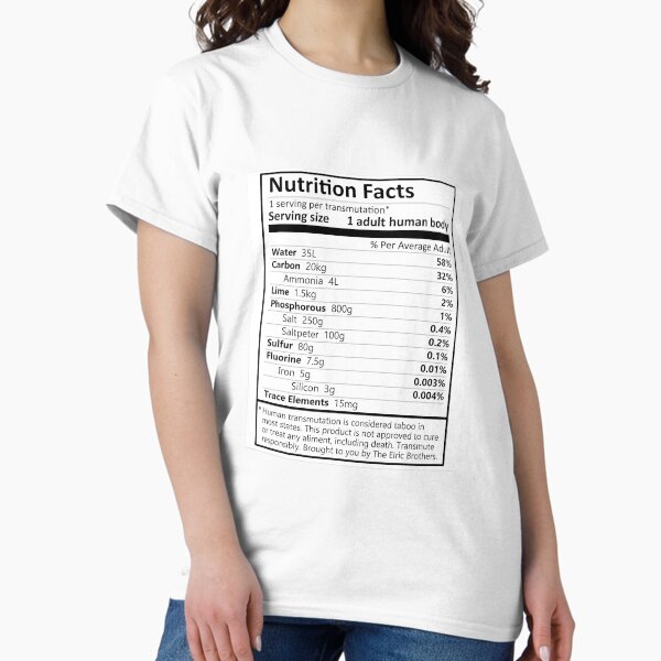 Item preview, Fullmetal Alchemist Brotherhood, Transmutation Nutrition Label Funny Edward Elric Quote Subtle Fanart designed and sold by AniMayhemMerch.