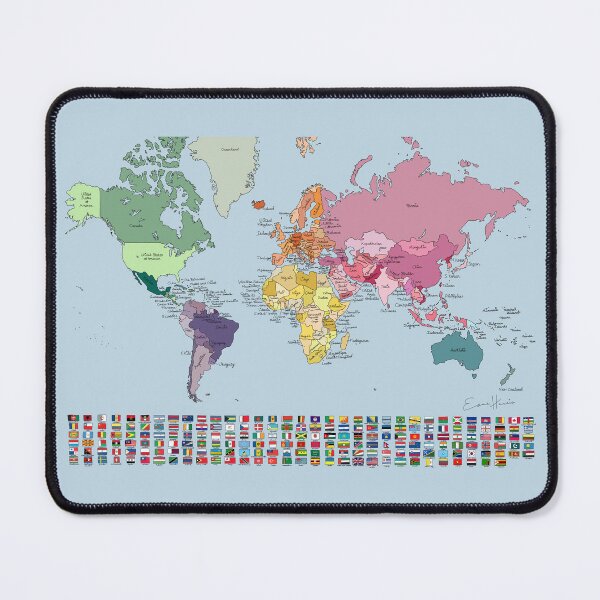 Item preview, Pastel world map with flags, handmade hand drawn minimalist wall art, room decor by Gorilla Bark designed and sold by GorillaBark.