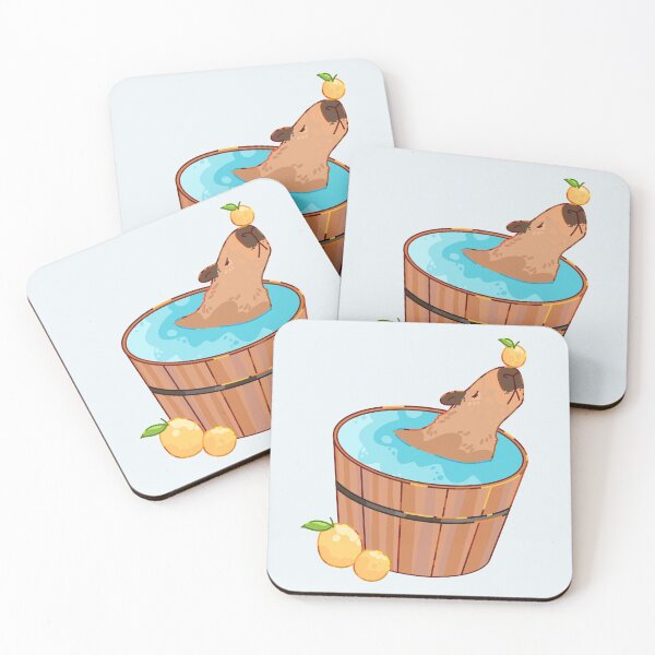 Item preview, a bathing capybara balancing yuzu citrus fruits in a round hinoki tub designed and sold by sunfloras.