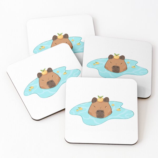 Item preview, capybara with yuzu fruit on head • chilling in a pool • orange citrus bath designed and sold by sunfloras.