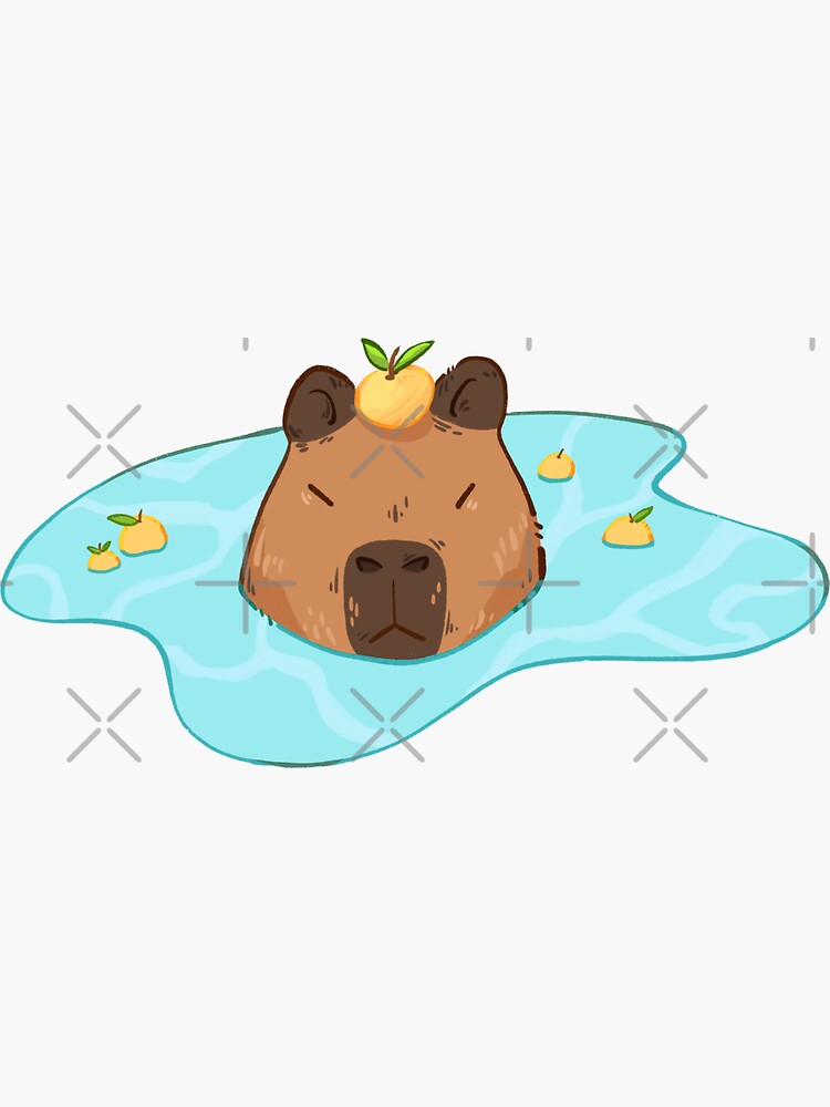 capybara with yuzu fruit on head • chilling in a pool