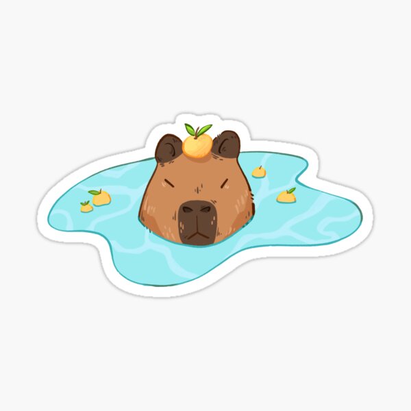 Item preview, capybara with yuzu fruit on head • chilling in a pool • orange citrus bath designed and sold by sunfloras.