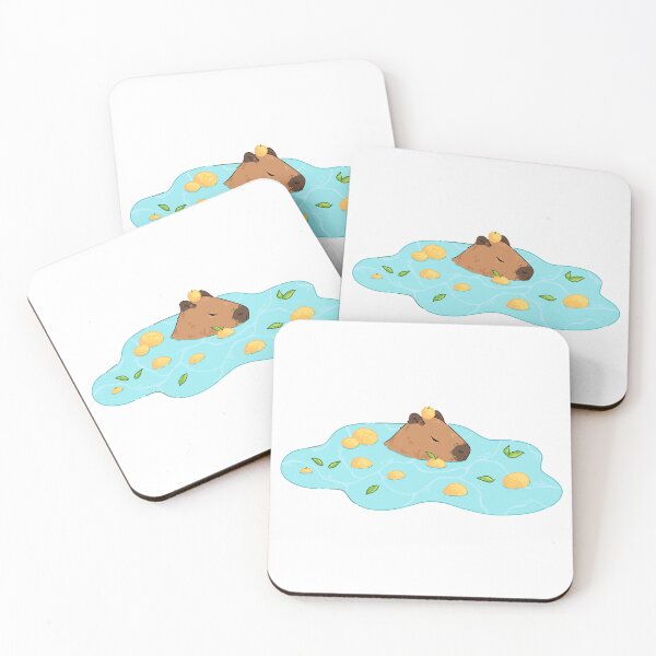 Item preview, capybara with yuzu fruit on head • relaxing in a pool • orange citrus bath designed and sold by sunfloras.