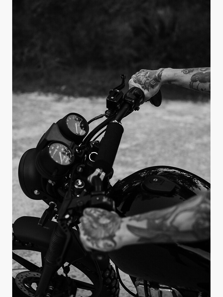 "Black and white cafe racer motocycle, art, classic and vintage" Poster