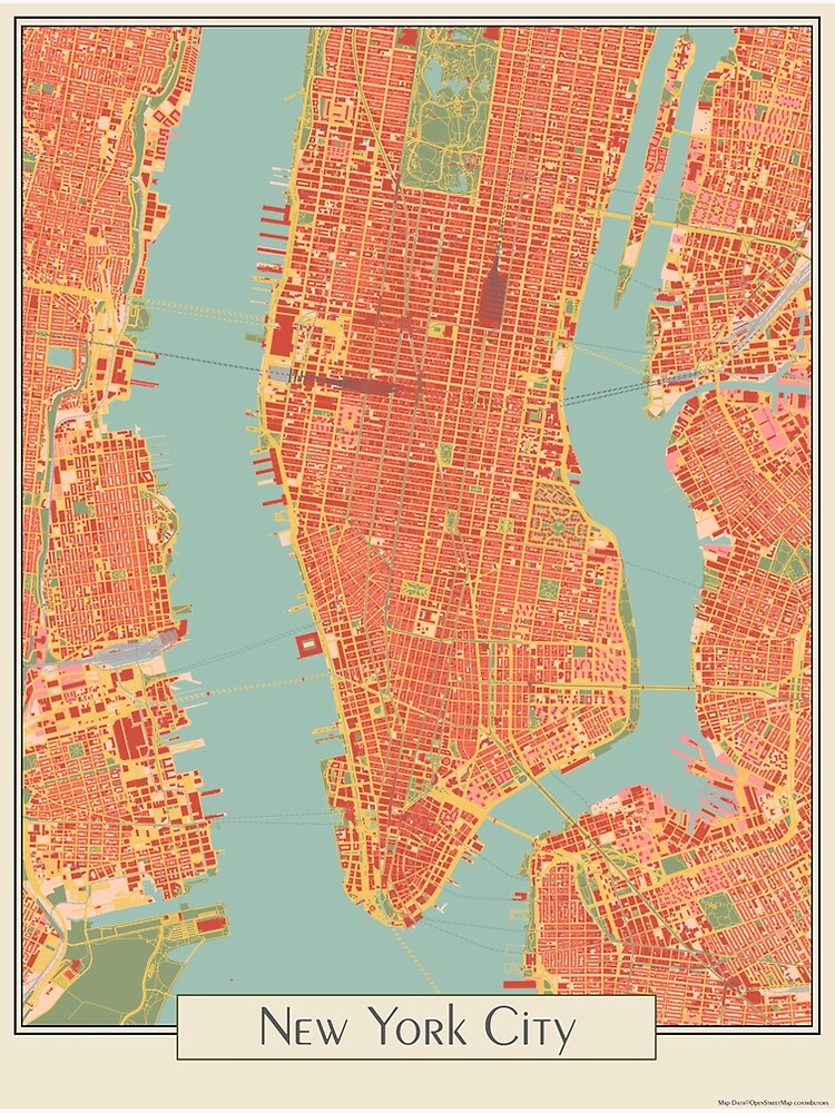 "New York City Map" Poster for Sale by ArtNouveauMaps Redbubble