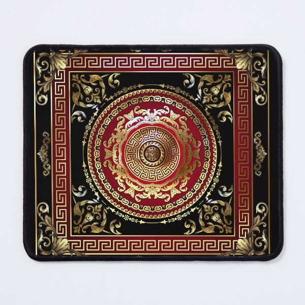 Item preview, Greek Key Meander Black Gold Red Medallion Baroque designed and sold by Yiorgos Designs.