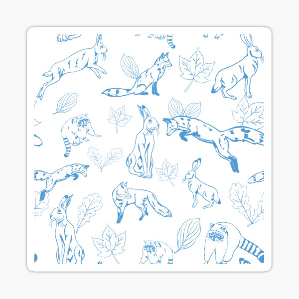 Woodland creatures in blue Sticker