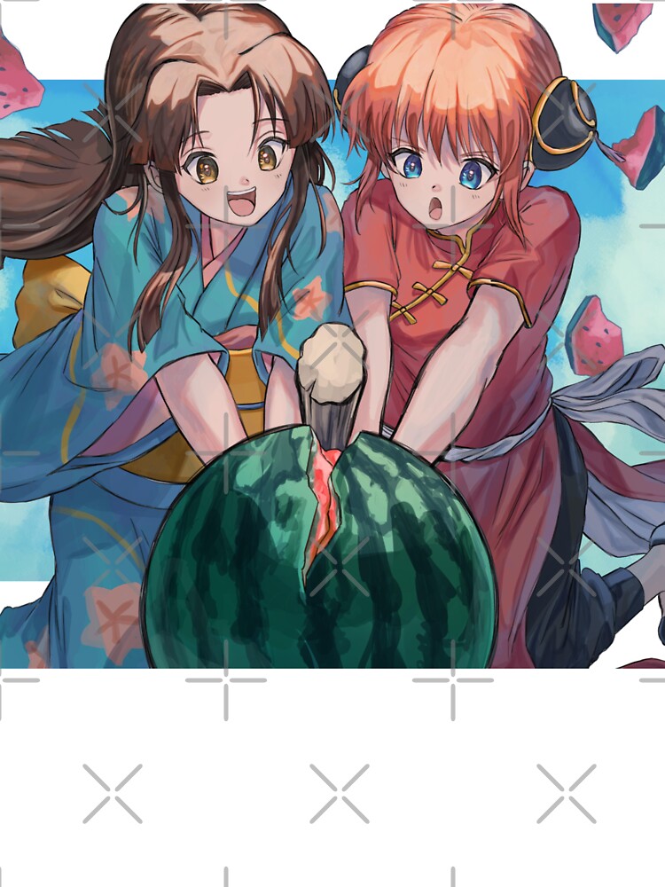Gintama Anime Characters Kagura and Shimura Tae Cutting Watermelon