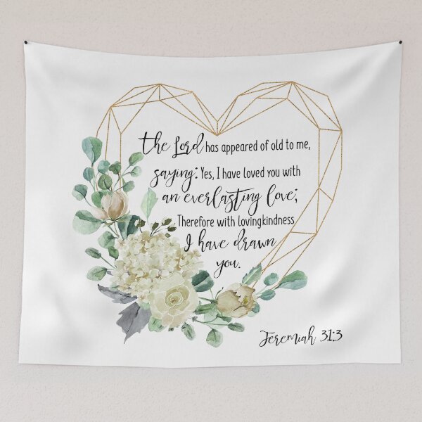 Item preview, Jeremiah 31:3 I Have Loved You With An Everlasting Love,  Floral Christian Scripture, God's Love, Watercolor Bible Verse  designed and sold by Dzhenka-Balimez.