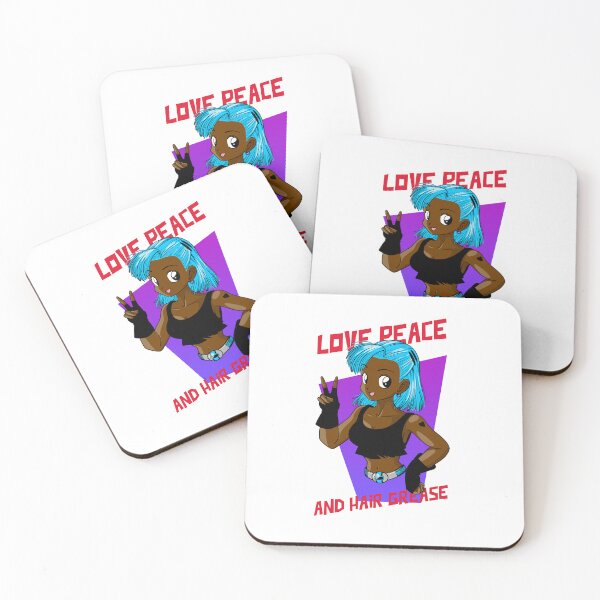 Item preview, Blue Anime Brown Girl Black Woman Afro Boss Love Peace Action Hero Manga designed and sold by CreatedbyJR.