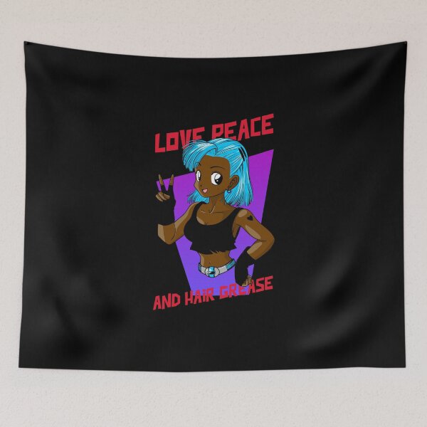 Item preview, Blue Anime Brown Girl Black Woman Afro Boss Love Peace Action Hero Manga designed and sold by CreatedbyJR.