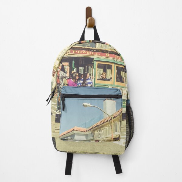 Item preview, San Francisco cable car, an iconic tourist attraction, descending a steep hill peak overlooking Alcatraz prison island and the bay #2 designed and sold by Studio Rosa.