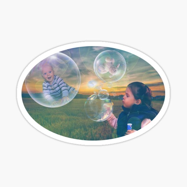 Funny Girl Blowing Bubbles Fantasy Art Sticker