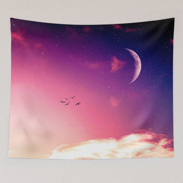 Item preview, Silhouette of Birds as Moon and Stars Emerge in Purple Sky designed and sold by DEL-Productions.