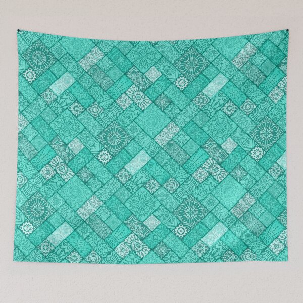 Item preview, Aqua Colors Indian Diagonal Floral Tiles pattern designed and sold by Art-by-Geoff.
