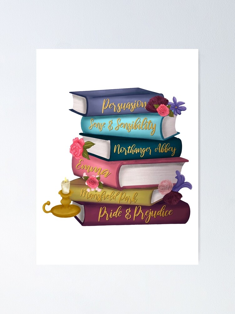 Jane Austen Themed Book Stack Poster for Sale by DomenicMayer