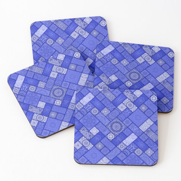 Item preview, Shades of Blue Indian Diagonal Floral Tiles pattern designed and sold by Art-by-Geoff.