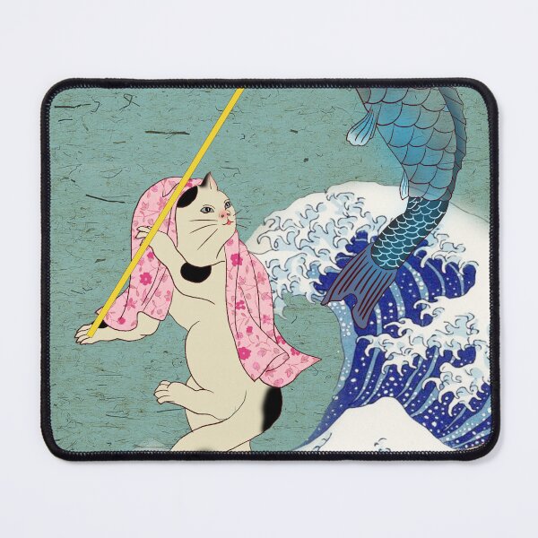 Item preview, Japanese wave and cat art, Japanese cat drawing, Japanese ink art, Traditional Chinese fish Art,Traditional Digital Art. designed and sold by MsLuciaStore.